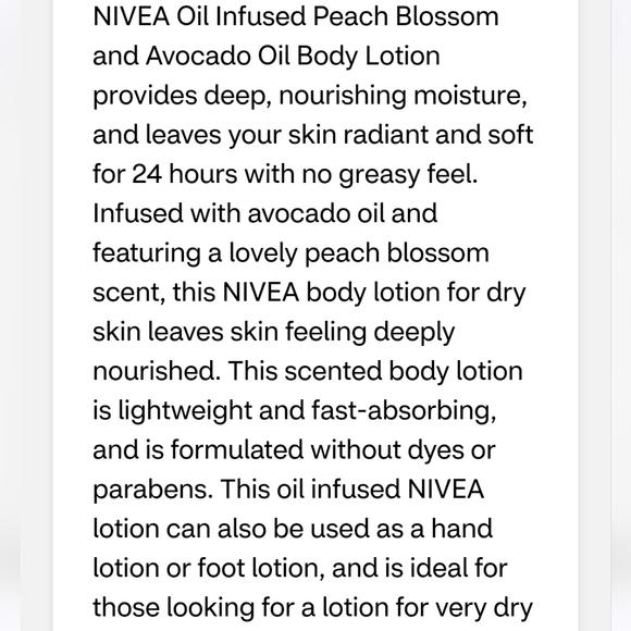 🔮3/$15 Nivea Oil Infused Body Lotion Peach Blossom and Avocado Oil - Picture 7 of 8